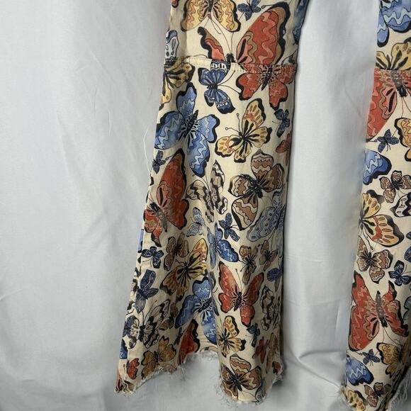Free People Women Float On Flare Jeans Printed Butterflies Size 24 - Picture 12 of 16